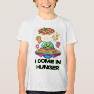 I Come in Hunger – Funny Alien Foodie Design Tri-Blend Shirt