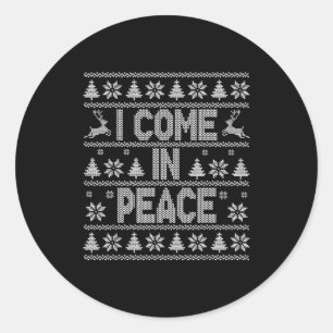 I Come In Peace Couple Matching Ugly Christmas Swe Classic Round Sticker