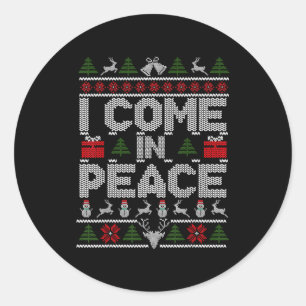 I Come In Peace Couple Matching Ugly Christmas Swe Classic Round Sticker