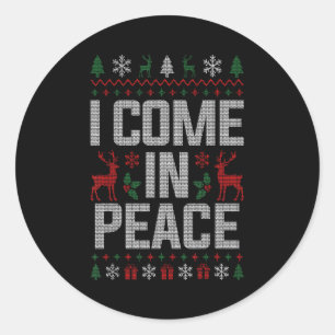 I Come In Peace Couple Matching Ugly Christmas Swe Classic Round Sticker