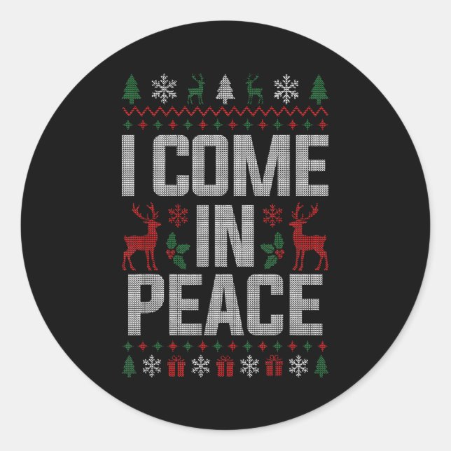 I Come In Peace Couple Matching Ugly Christmas Swe Classic Round Sticker (Front)