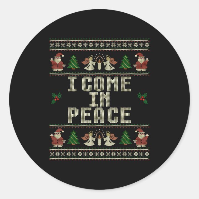 I Come In Peace Couple Matching Ugly Christmas Swe Classic Round Sticker (Front)