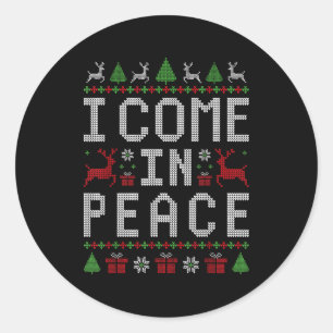 I Come In Peace Couple Matching Ugly Christmas Swe Classic Round Sticker