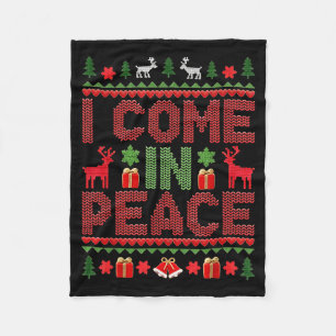 I Come In Peace Couple Matching Ugly Christmas Swe Fleece Blanket