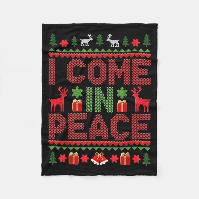 I Come In Peace Couple Matching Ugly Christmas Swe Fleece Blanket (Front)