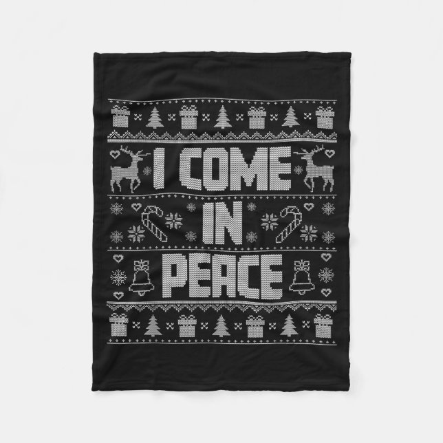 I Come In Peace Couple Matching Ugly Christmas Swe Fleece Blanket (Front)