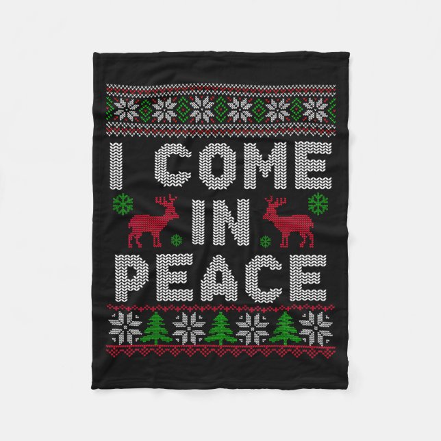 I Come In Peace Couple Matching Ugly Christmas Swe Fleece Blanket (Front)