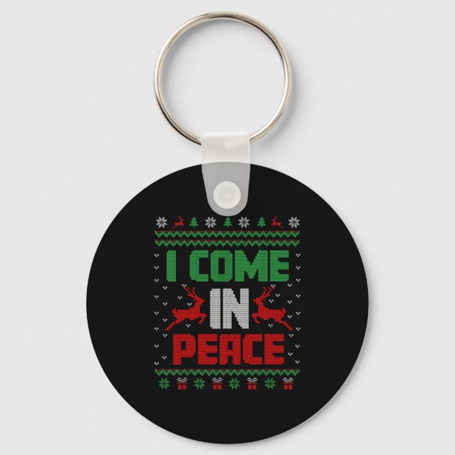 I Come In Peace Couple Matching Ugly Christmas Swe Key Ring (Front)