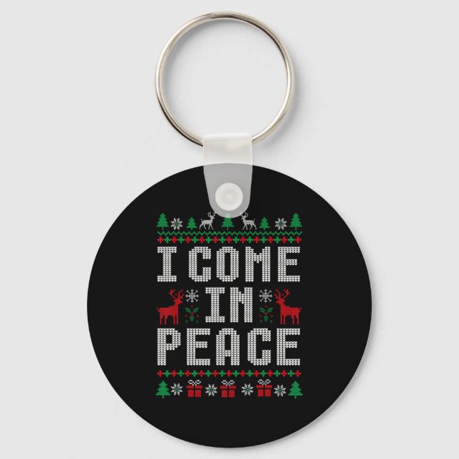 I Come In Peace Couple Matching Ugly Christmas Swe Key Ring (Front)