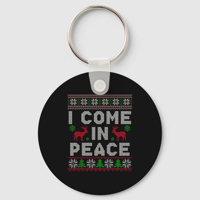 I Come In Peace Couple Matching Ugly Christmas Swe Key Ring (Front)