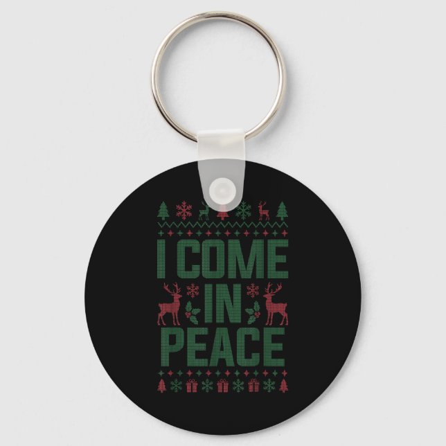 I Come In Peace Couple Matching Ugly Christmas Swe Key Ring (Front)
