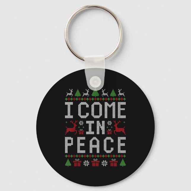 I Come In Peace Couple Matching Ugly Christmas Swe Key Ring (Front)