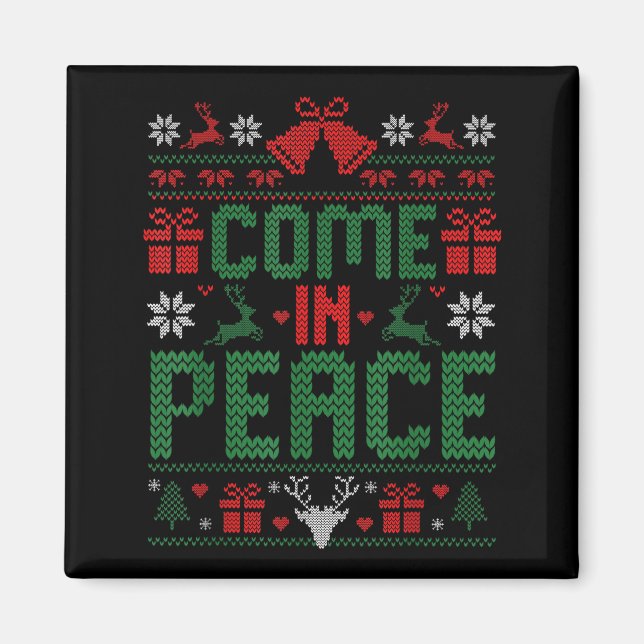 I Come In Peace Couple Matching Ugly Christmas Swe Magnet (Front)