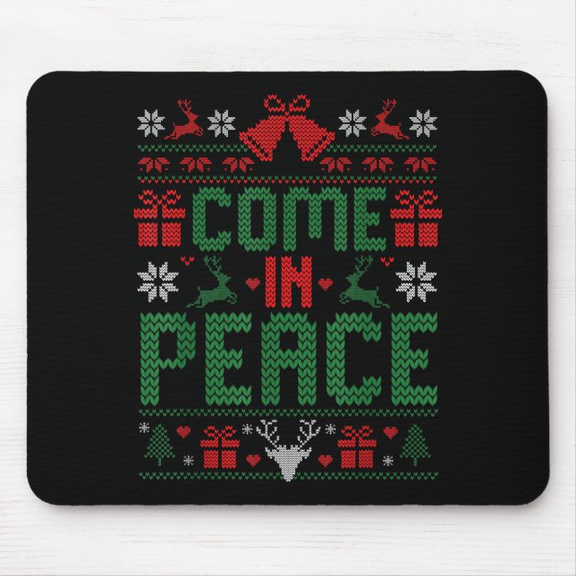 I Come In Peace Couple Matching Ugly Christmas Swe Mouse Mat (Front)