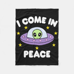 I Come In Peace Funny Spaceship Alien Couples Matc Fleece Blanket