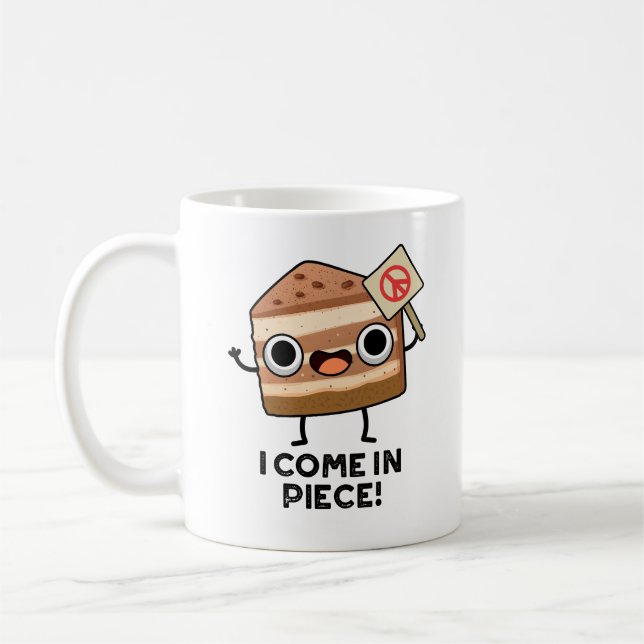 I Come In Piece Funny Cake Pun  Coffee Mug (Left)