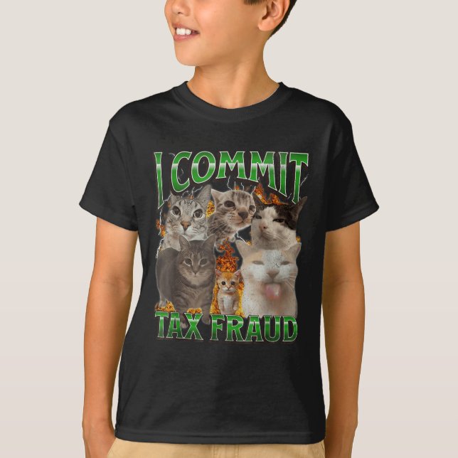 I Commit Tax Fraud Funny Offensive Cat Meme Bootle T-Shirt (Front)