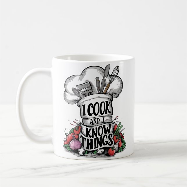 I Cook and I Know Things funny cooking Coffee Mug (Left)
