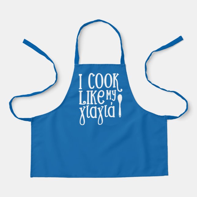 I cook like my Yiayia Greek blue Apron (Front)
