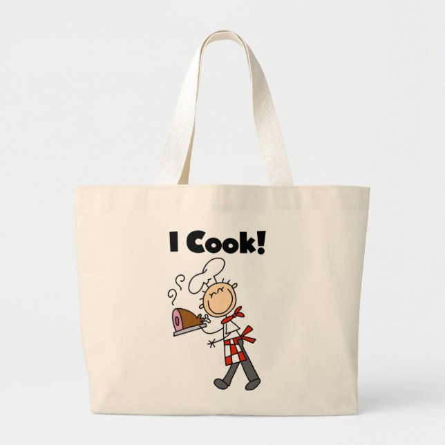I Cook - Male Chef Large Tote Bag (Front)