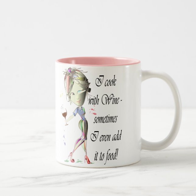 I cook with Wine, sometimes add to food Funny Gift Two-Tone Coffee Mug (Right)