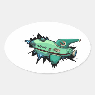 I crash my spaceship oval sticker