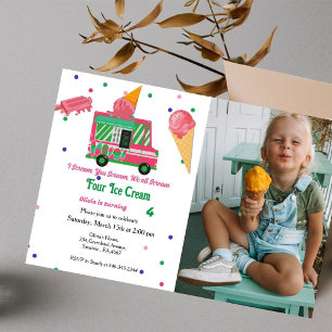 I Cream Four ice gream girl ice cream birthday  Invitation