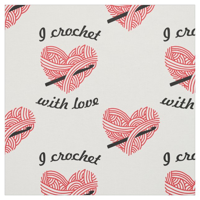 "I Crochet with Love" Yarn Heart w/ Hook Crafts Fabric (Swatch)