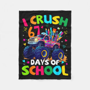 I Crush 67 Days Of School Monster Truck Meme Slang Fleece Blanket