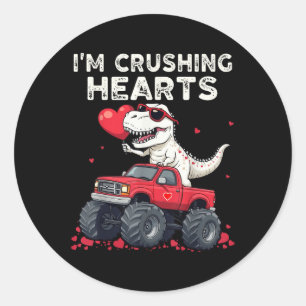 I Crush Heart Valentines Day Monster Truck Toddler Classic Round Sticker