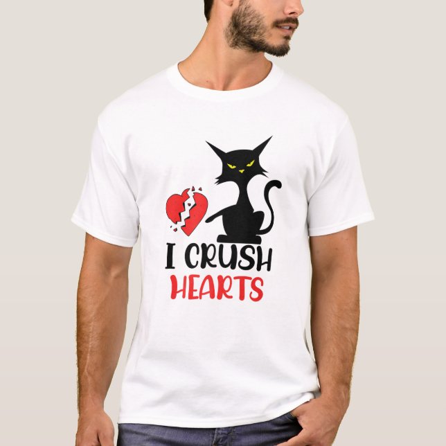 I Crush Hearts Funny Black Cats Valentine Cat Crus T-Shirt (Front)