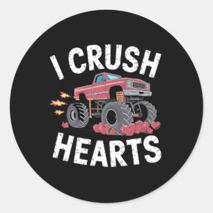 I Crush Hearts Monster Truck Funny Valentines Day  Classic Round Sticker