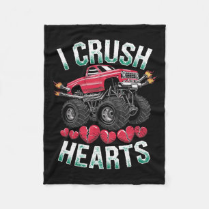 I Crush Hearts Monster Truck Funny Valentines Day Fleece Blanket