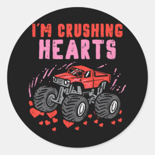 I Crush Hearts Monster Truck Toddler Boys Valentin Classic Round Sticker
