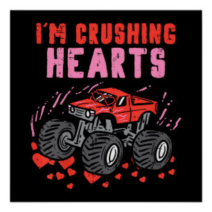 I Crush Hearts Monster Truck Toddler Boys Valentin Poster