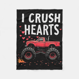 I Crush Hearts Monster Truck Valentine Boys Kids  Fleece Blanket