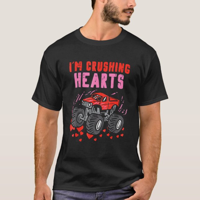 I Crush Hearts Monster Truck Valentines Day  Kids  T-Shirt (Front)