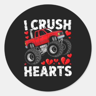 I Crush Hearts Valentine Monster Truck Boys Toddle Classic Round Sticker