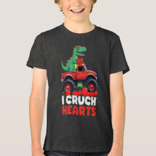 I Crush Hearts Valentines Day T Rex Riding Truck Tri-Blend Shirt