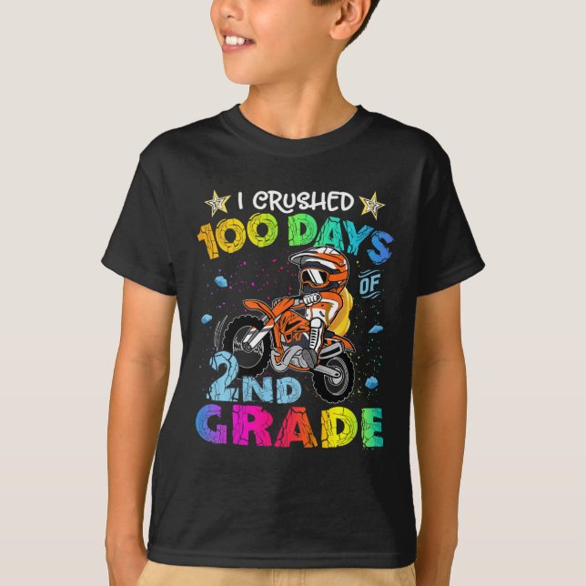 I Crushed 100 Days Of 2nd Grade Dirt Bike Backpack T-Shirt (Front)