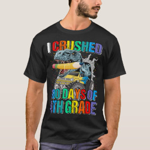 I Crushed 100 Days of 4th Grade Monster Truck Dino T-Shirt