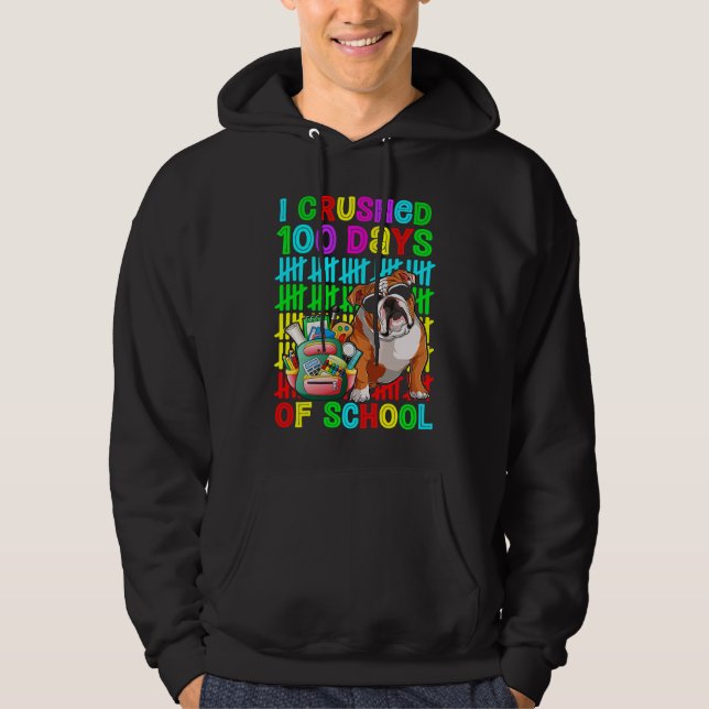 I Crushed 100 Days Of School Boys English Bulldog  Hoodie (Front)