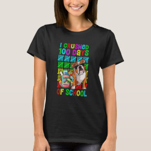 I Crushed 100 Days Of School Boys English Bulldog T-Shirt