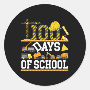 I Crushed 100 Days Of School Boys Kid Construction Classic Round Sticker