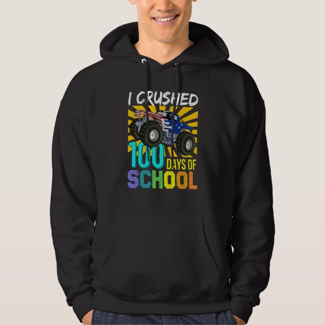 I Crushed 100 Days Of School Boys Monster Truck Hoodie (Front)