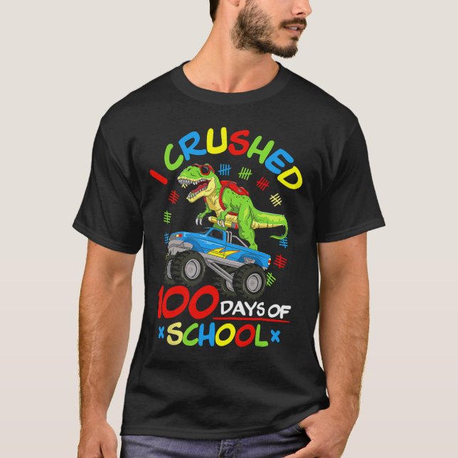 I Crushed 100 Days Of School Boys Monster Truck  T-Shirt (Front)