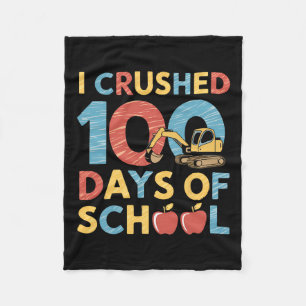 I Crushed 100 Days Of School Construction Excavato Fleece Blanket
