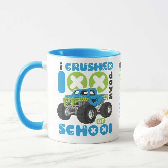 I crushed 100 days of school cute monster truck mug (With Donut)