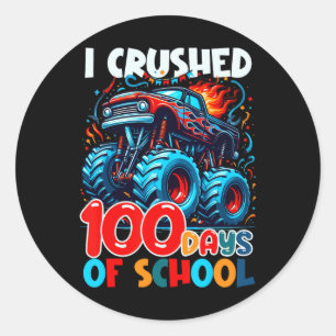 I Crushed 100 Days Of School Dinosaur Monster Truc Classic Round Sticker