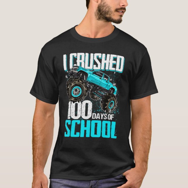 I Crushed 100 Days Of School Monster Truck Boys 10 T-Shirt (Front)